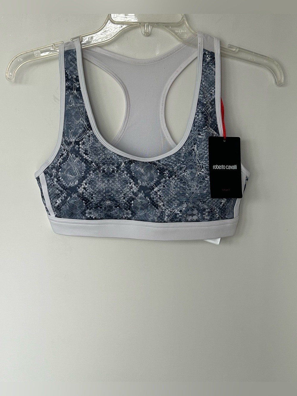 NWT Roberto Cavalli Sport Snakeskin Print Racerback Sports Bra Size M Blue Denim
